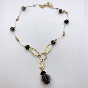 Alexis K Brown Crystal Gold Tone Circles Accent Necklace Approx 16” W 2.2” Drop